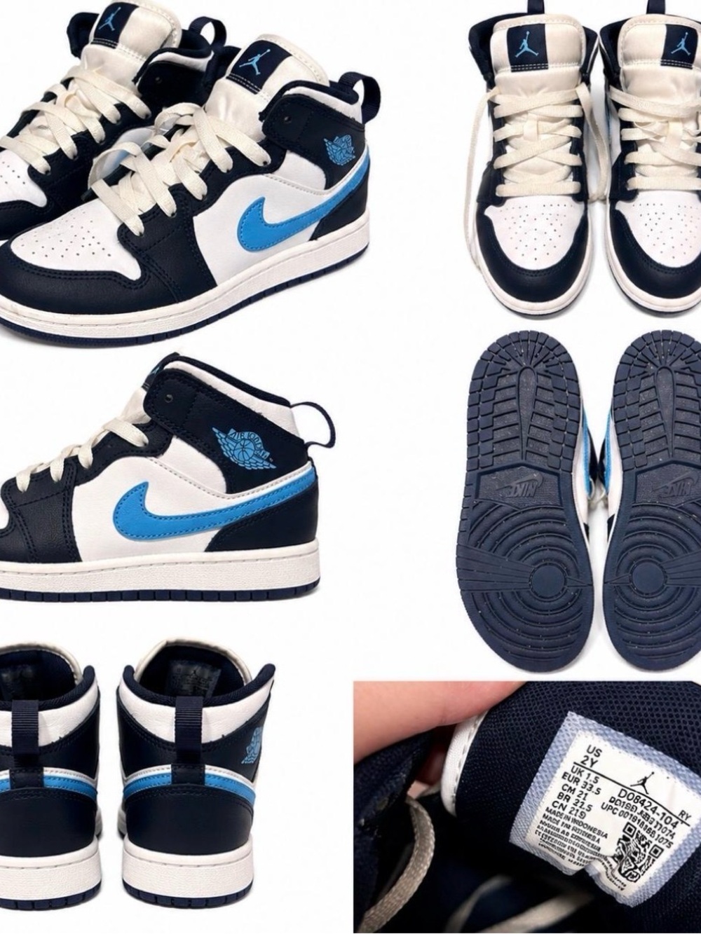 Nike Kids Mid-Top Sneakers in White, Black & Blue